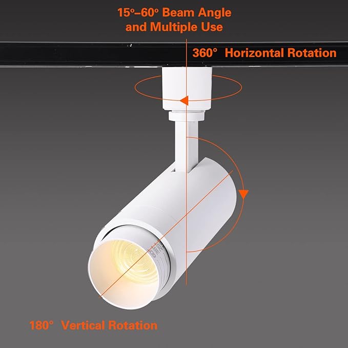 12W Zoomable Track Lighting Heads,White H Track Lighting Heads for Accent,Artwork, Retail Halo Track Lights 110V 3000K Warm White 15 °- 60 ° Beam Angle - 4 Pack (White)