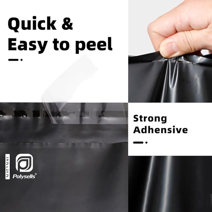 POLYSELLS 200 pcs 19x24 Inches Black Poly Mailers Shipping Envelopes, Strong Adhesive Sealing, Waterproof, and Tear-resistant Postal Mailing Bags for Clothing, Books, and Accessories