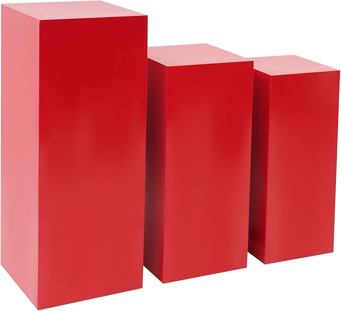 Cake Pedestal Stands for Party 3PCS Dessert Table Display Plinth Pillars Red Square Pedestal Stands for Wedding Sculpture Display Column Decoration Cube (3PCS-Square-Red)