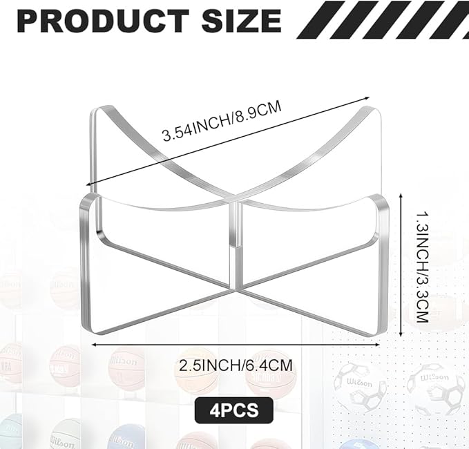 [4 Pack] Basketball Stand 3.54x1.3 Inch, Clear Acrylic Ball Stand for Display, Storage Holder for Football Volleyball Soccer Basketball Rugby