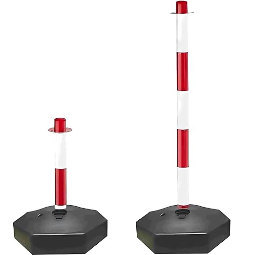 Adjustable Traffic Delineator Post Cones,10 Pack 34 Inch,Traffic Safety Delineator Barrier with Fillable Base 6.6FT Chain, for Traffic Control Warning Parking Lot Construction Caution Roads, Red&White