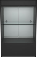 Glass Front Cash Register Stand – 24" W x 18" D x 38" H – Black Retail Counter with Sliding Glass Door & Locking Storage Cabinet