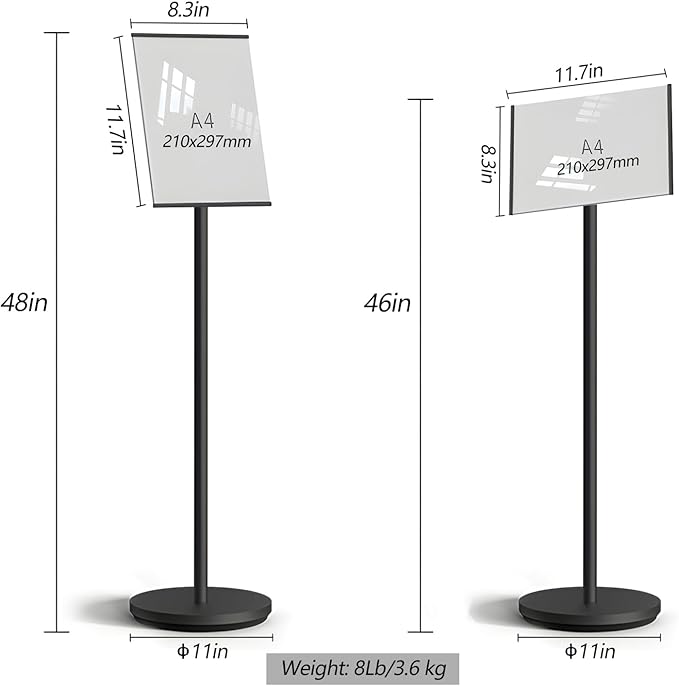 Adjustable Pedestal Floor Standing Sign Holder Stand,Outdoor Indoor Standing Display Poster Holder Stand For Businesses, Advertising,Menu,Guide signs A4(8.3x11.7in)-Black