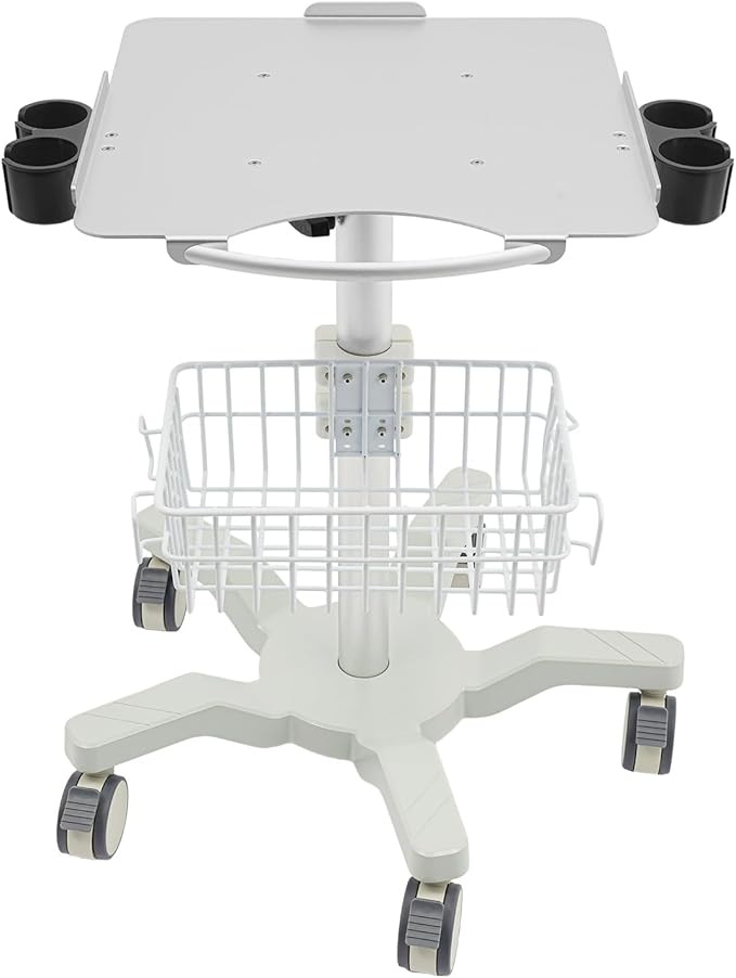 Medical Trolley Cart with Locking Wheels - Height Adjustable Mobile Workstation 24-38 inch,5 Casters Rolling Desktop Cart for Dental Clinic, Salon, Lab & Esthetician