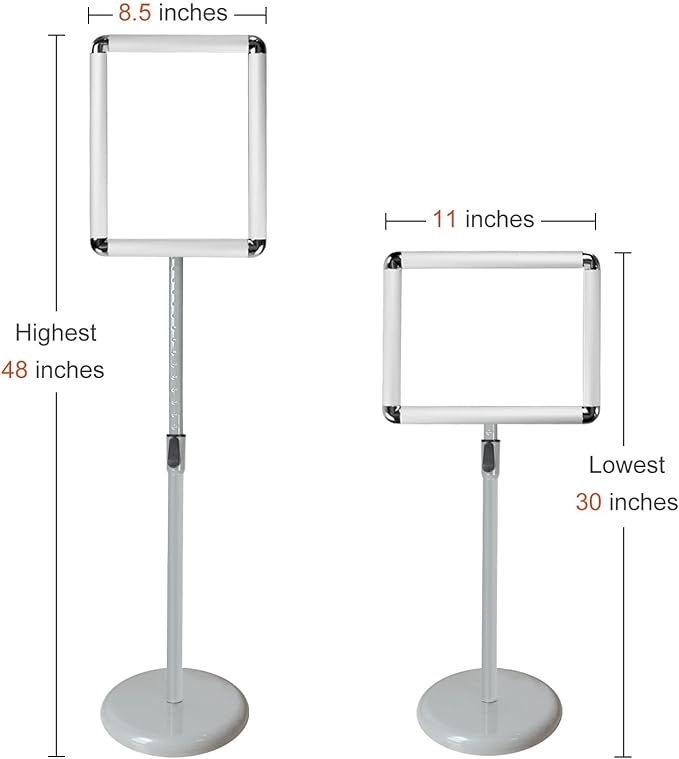 Sign Stand-Adjustable Pedestal Sign Holder Stand, Poster Stands Aluminum Snap Open Frame for 8.5X11 Inches with Heavy Round Base, Both Vertical and Horizontal Displayed (8.5x11in Silver-2Pack)