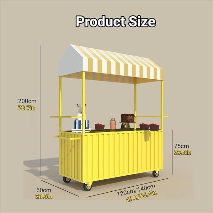 Outdoor Food Vendor Cart with Canopy, Portable Mobile Street Food Stand, Foldable Commercial Vending Trolley Kiosk for Markets and Events(Orange,55.1in)