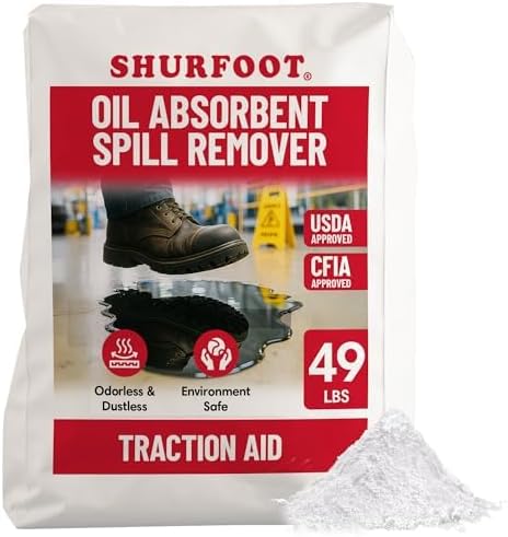 SHURFOOT 49lb Non-Slip Oil Absorbent - Provides Ice Traction & Vapor Suppression - Spill Control for Blood, Water & Oils - USDA Approved - Floor Dry Absorbent Odorless - Fire-Safe & Dustless