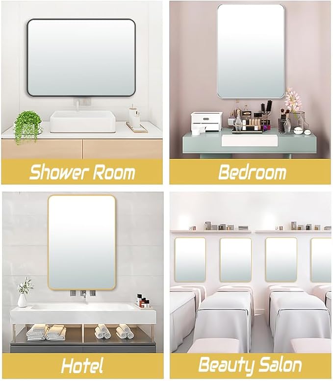 30x20 Mirror Rectangle Wall Mounted Aluminum Metal Frame Square Mirrors for Entryway Girl Bedroom Bathroom Living Room 30 20 inch Pink Rose Gold