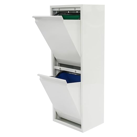Dual Tilt Out Trash Can Cabinet Waste and Recycling Bin Combo Large Garbage Cans for Kitchen Home Stainless Steel Dog Proof Trash Can Cabinet