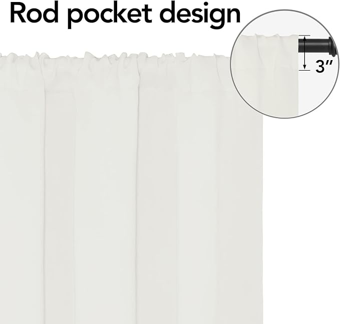Easy-Going Rod Pocket Blackout Curtains for Bedroom, Room Darkening Window Curtains for Living Room, Thermal Insulated Noise Reduction Solid Window Drapes, 2 Panels(42x63 in, Ivory)