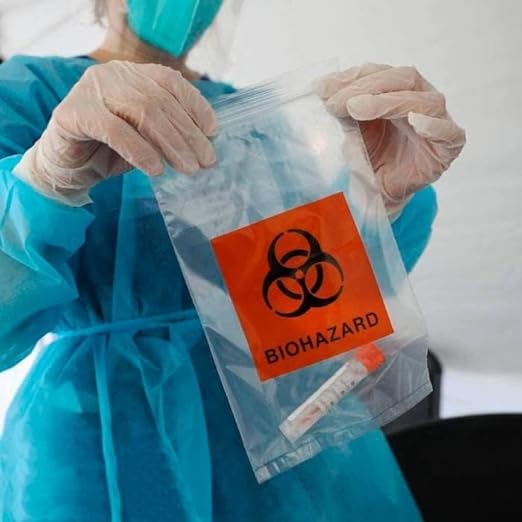 Biohazard Specimen Bags, 8 x 10 Inches. Pack of 1000 Clear Red Zipper Specimen Bags. Recyclable 3-Wall Polyethylene Biohazard Bag. Waterproof 2 Mil Plastic Bag with Zipper