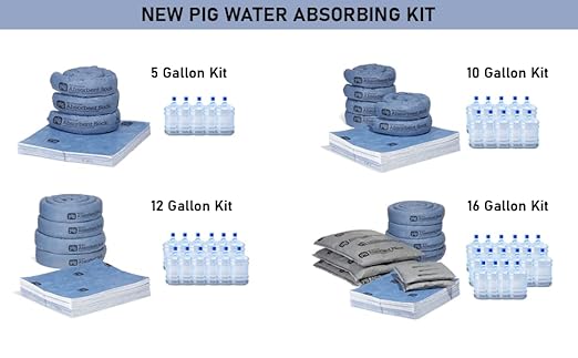 PIG Water Absorbing Kit - Absorbs Up to 16 Gallons per kit - Blue and Gray - PM50501