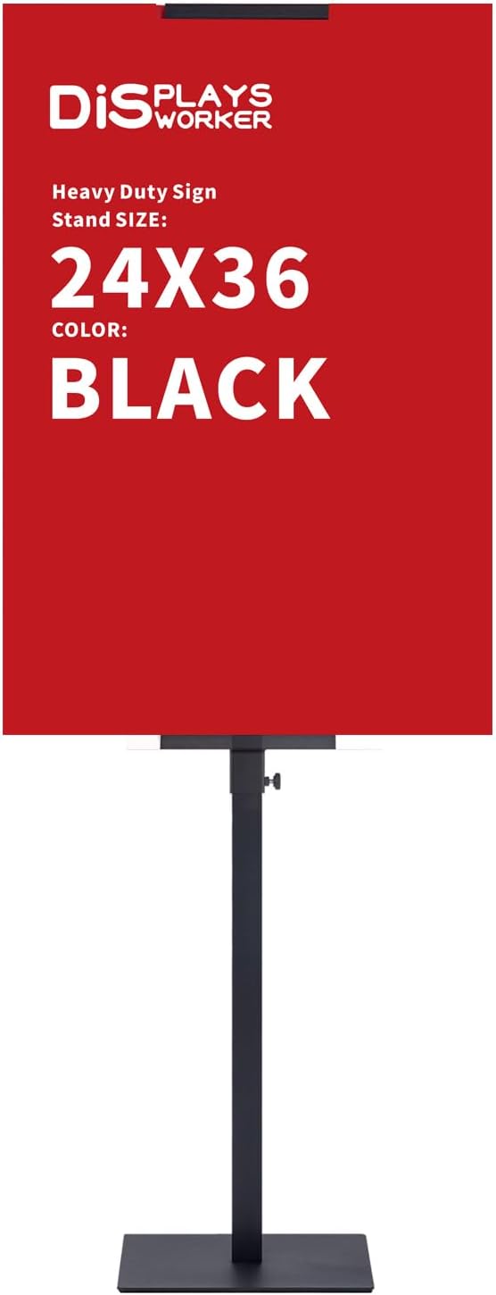 DISPLAYSWORKER Poster Stand for Display,Double Sided Banner Stand with heavy duty Base, Metal Floor Standing Sign Holder Up to 78 inches for Board & Foam Sign (Single-Pole)