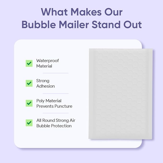 White 8.5x14.5 Inch Poly Bubble Mailers #3 | Self Seal Large Padded Envelopes | Air Cushioned Bubble Mailer | Usable Size 8.5x13.5 Inch | Waterproof Lightweight Mailing Shipping Bags | 100 Pack Bulk