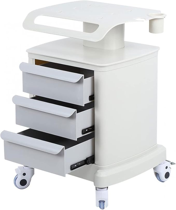 3 Drawers Salon Trolley Cart with Top Shelf, ABS Rolling Storage Cabinet Trolley w/Handle, 66lbs Capacity Mobile Utility Cart for Salon & Dental Clinic