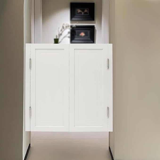 Solid Wood Interior Swing Door with Metal Hinges - Swinging Cafe Doors for Kitchen, Stairs, Bedroom Entrance & Partition (White, 35.43"X35.43")