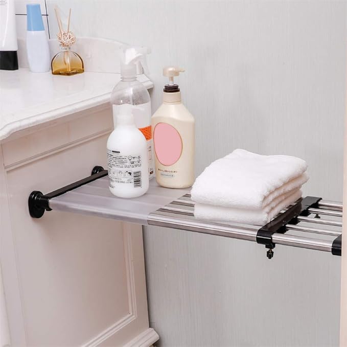 BAOYOUNI Adjustable Shelving Expandable Closet Shelves Tension Rod Clothes Hanger Storage Rack DIY Cabinet Wardrobe Kitchen Bathroom Divider Separator Organizer, Black, 2 Pack
