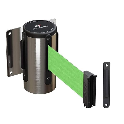 Crowd Control Warehouse - CCW Series WMB-120 Fixed Wall Mount Retractable Belt Barrier - 11 Foot, Light Green Belt with Stainless Steel Case