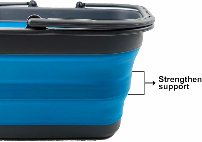 SAMMART 12L (3.17Gallon) Collapsible Tub with Handle - Portable Outdoor Picnic Basket/Crate - Foldable Shopping Bag - Space Saving Storage Container (Grey/Cerulean)