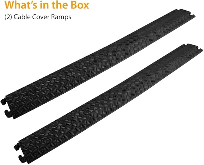 Pyle 80-Inch Rubber Cable Protector Ramp - Channel Heavy Floor Cord Concealer for Extension Cords & Hoses, Driveway Protective Covering Armor, 11,000 lbs Load Capacity, Indoor/Outdoor Use (Pack of 2)