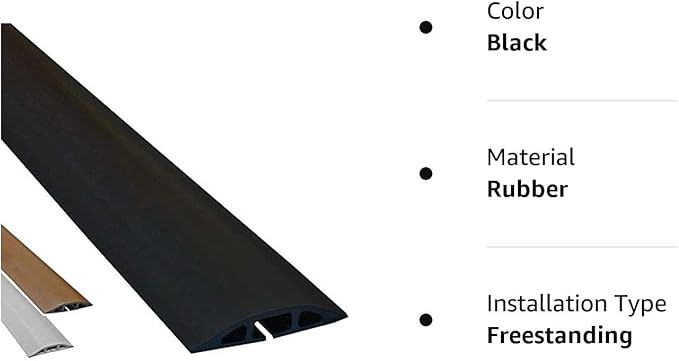 Electriduct D-2 Low Profile Rubber Duct Cord Cover Floor Cable Protector - 10 Feet - Black (Raw Rubber Material)
