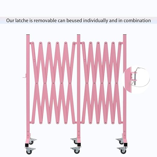 GYMTIME Expandable Metal Barricade, Flexible Mobile Safety Barrier, Folding Security Gate with Casters, Adjustable Traffic Temporary Fence for School, Shopping Mall, 16 Feet, Pale Pink