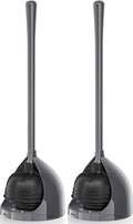 uptronic 2 Pack Toilet Plunger with Holder, Unique Plunger with All-Angle Design, Plungers for Bathroom for 5.7-inch Toilet Drain, Toilet Plunger Heavy Duty (Grey)