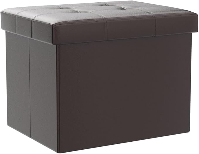 2PC Storage Ottoman, Folding Foot Stool with Thicker Foam Padded Seat Small Leather Storage Ottoman Bench Foot Rest for Living Room Foldable Coffee Table 17x13x13in,Brown