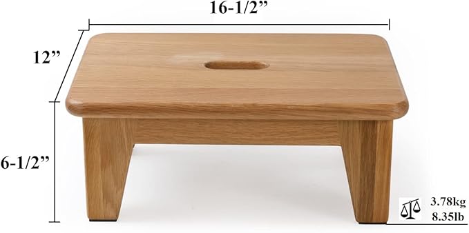 CONSDAN Oak Step Stool for Bed, Wooden Stool for Adults & Seniors - 6.5" High, Non-Slip Mat, No Assembly Needed, Solid Wood, Natural Color