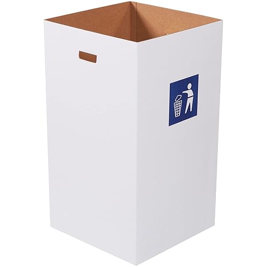 BOX USA 50 Gallon 18" L x 18" W x 36" H 10-Pack Cardboard Trash Cans and Recycling Bins, Reusable or Disposable Pop Up Garbage Boxes for Parties, Outdoor Events, Heavy Duty, Waste