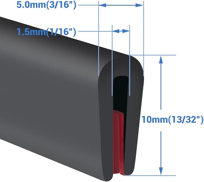 Rubber Edge Trim, Self-Adhesive Rubber Edge Trim, Edge Protector for Sheet Metal, EPDM Material, Fit 1/16"(1.6mm), Length 10Ft, Black Color, U Channel Edge Trim