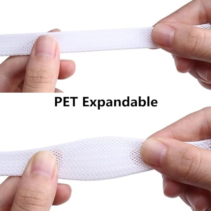 25Ft-1/2inch PET Expandable Braided Wire Sleeving,Wire Loom Cable Sleeve for TV,Computer,Home Theater,Automotive,Home Industrial,Electrical Wires,Chemical,Protect Cat from Chewing Cords,White