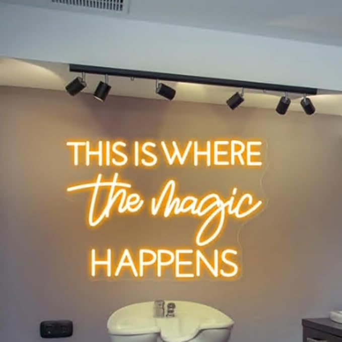 This Is Where The Magic Happens Neon Sign,25inches Custom Beauty Salon Neon Decor,LED Sign for Beauty Room,Pink Beauty Office Sign,Wedding Party Sign