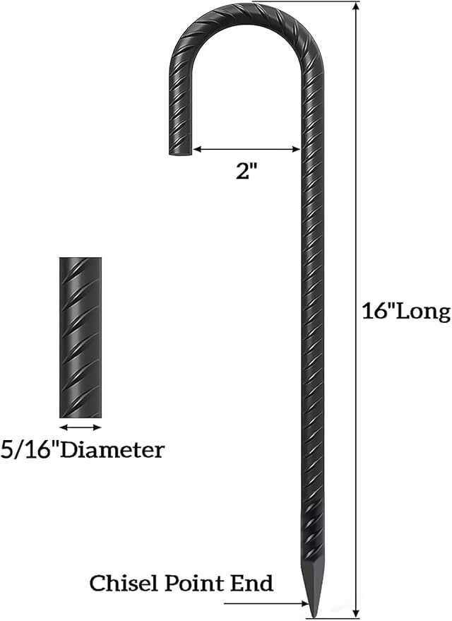 VVOKGO Rebar Stakes 16 Inches J Hook Heavy Duty Chain Link Fence Stakes, 30 Pcs Metal Long Tent Spikes Ground Anchors for Wire Fencing, Dogs Digging, Camping Tents, Swings, Greenhouse, Black