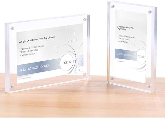 5 Pack Acrylic Label Holder Price Tag Displays Sign Holder with 3M Tape Adhesive Wall Mount Sign Stand (Transparent 150*100mm/5.9*3.94 inches)