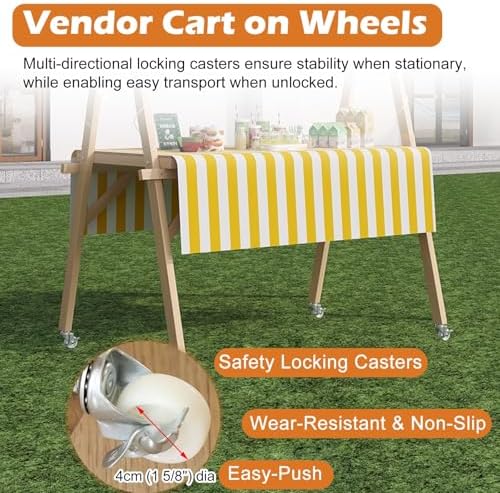 Foldable Vendor Cart with Wheels - Portable Outdoor Concession Stand Booth for Street, Farmers Market & Fairs - Mobile Vending Display Counter & Commercial Kiosk Stall