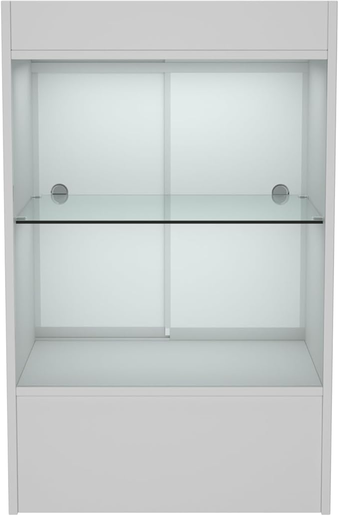 24”W * 18”D * 38”H - Retail Cash Register Stand， White Cash Wrap Checkout Desk，Counter Stand with Glass Display Cabinet for Retail