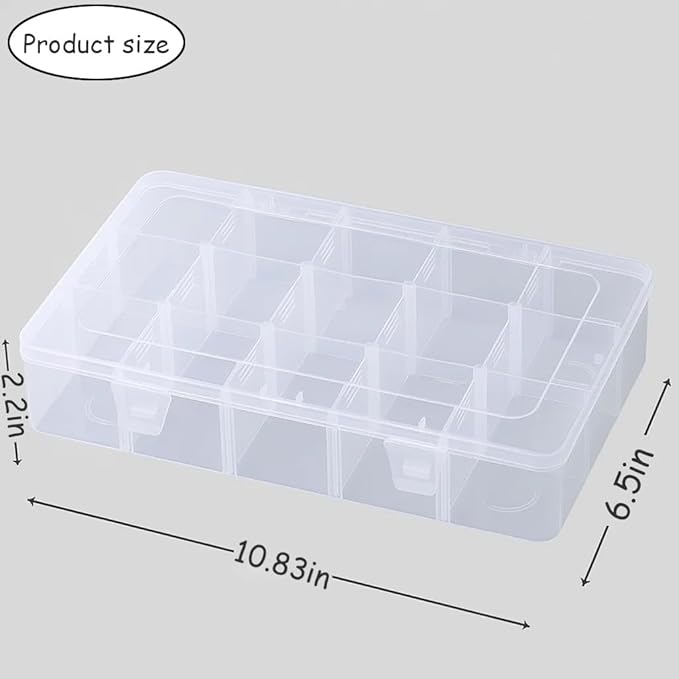 3pcs Clear Storage Small Parts Organizer Box Storage Bin With Dividers Multi Compartment for Beads Art DIY Tackle Box Organizer (CM-15 compartments)
