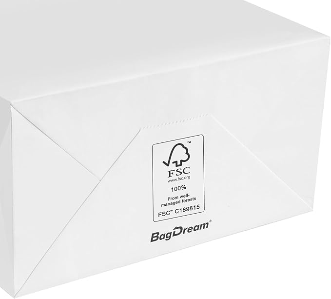 BagDream Kraft Paper Bags 13x7x17 50Pcs White Gift Bags with Handles Bulk Large for Shopping, Party Favors, Retail, Merchandise, Grocery Recyclable Paper Sacks