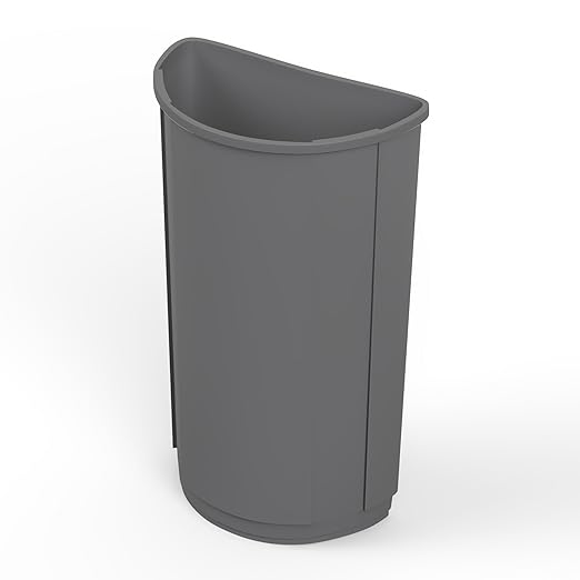 21-Gallon Half-Round Commercial Gray Trash Can - Wall-Hugging Waste Receptacle for High-Traffic Spaces