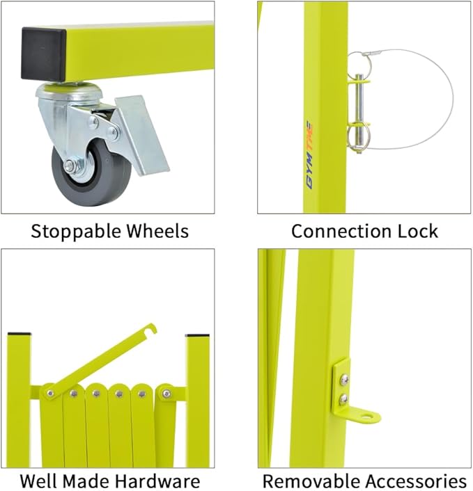 TRUNK Industrial Expandable Metal Barricade, 8 Feet, Matte Yellow, Portable Safety Barrier with Casters, Flexible Fence Mobile Barrier Gate, Adjustable Traffic Fence for Airport,School,Shopping mall