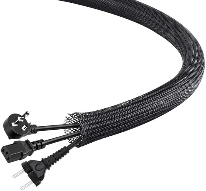 25Ft-1.25inch PET Expandable Braided Wire Sleeving,Wire Loom Cable Sleeve for TV,Computer,Home Theater,Automotive,Home Industrial,Electrical Wires,Chemical,Protect Cat from Chewing Cords,Black