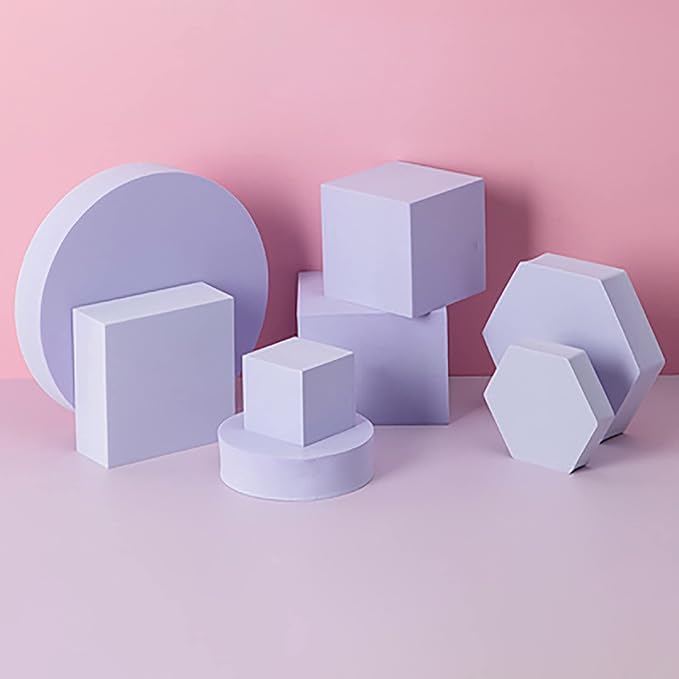 8PCS Geometric Cube Photo Props Set, Hard Foam Photography Background Props for Goods, Crafts, Lipstick, Jewelry, Cosmetics, Makeup Tools, Food (Purple)
