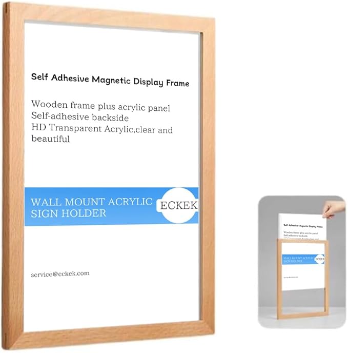 Wall Mount Acrylic Sign Holder Self Adhesive Magnetic Display Frame Clear Document Frame for Office, Store, School, Home, Wall Picture Frame (Beech A3 297×420mm/11.69×16.54inches)