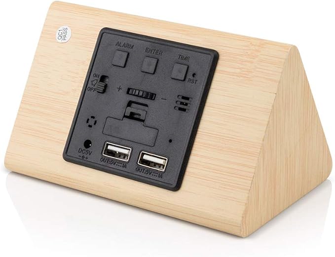 OCT17 Wooden Wood Clock, New Version LED Alarm Digital Desk Clock Adjustable Brightness, Alarm Time, Displays Time Date Temperature - Bamboo