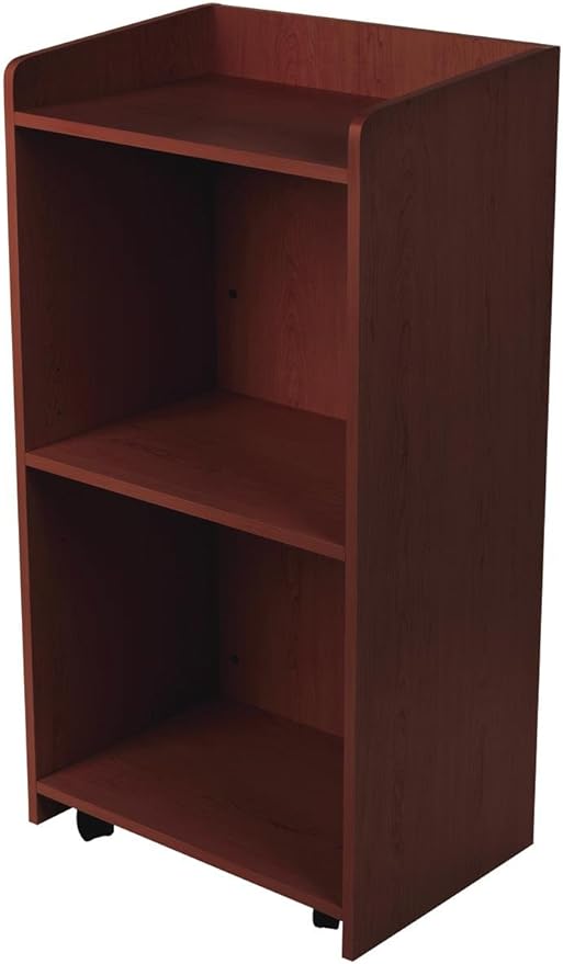 Displays2go Hostess Station, Hidden Wheels, Adjustable Shelf, Mahogany (LCKDPHSSM)