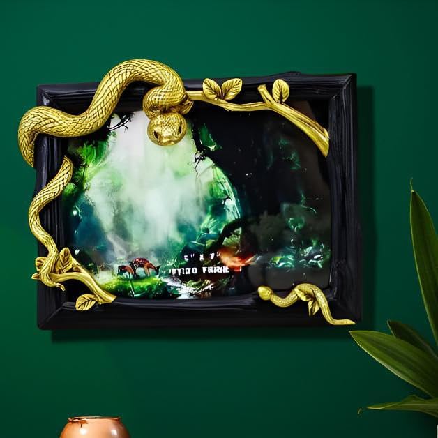 Hand-Crafted Resin Snake Picture Frame - 5x7 Inch Mother & Baby Snake Design, Unique Home Decor Wall Art, Wildlife Figurine Display