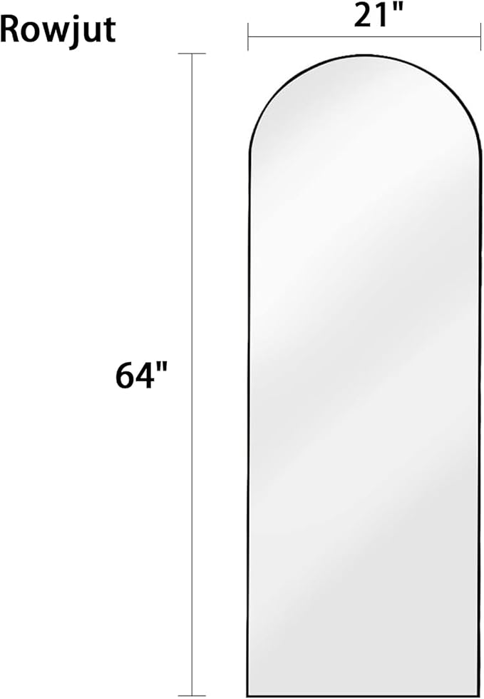 64"x21"Floor Mirror Arched Full Length Mirros, Mirror Floor Length Standing Hanging or Leaning & Large Full Body & Wall Mirror for Bedroom, Living Room, Aluminum Frame, Black