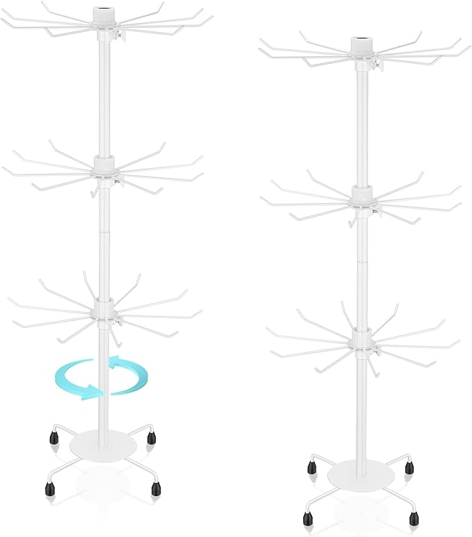 2 Pcs Spinning Jewelry Display Stand 3 Tier Rotating Keychain Earring Retail Rack Adjustable Fashion Counter Jewelry Tree Display Holder Organizer for Women Men (White)