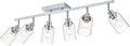 6-Light Track Lighting Kit Ceiling Kitchen Track Lighting Fixtures Chrome Bathroom Vanity Wall Lights with Clear Glass Multi-Directional Rotating Tracking Light Heads Spotlight for Accent Shop